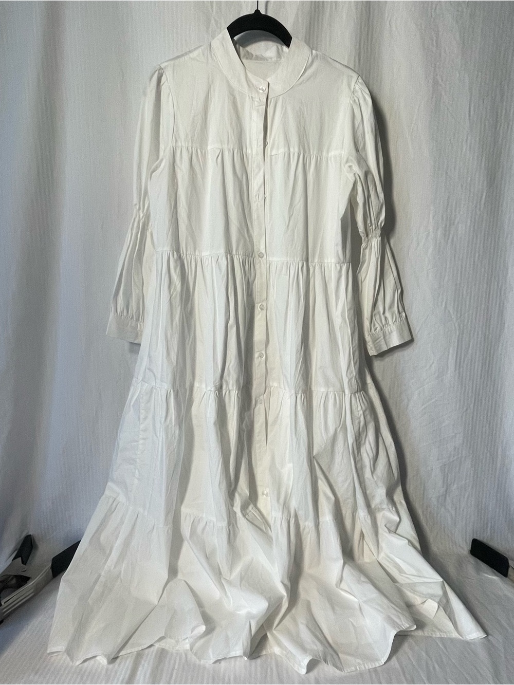 SHEIN White Tiered Button-Down Maxi Dress with Mandarin Collar